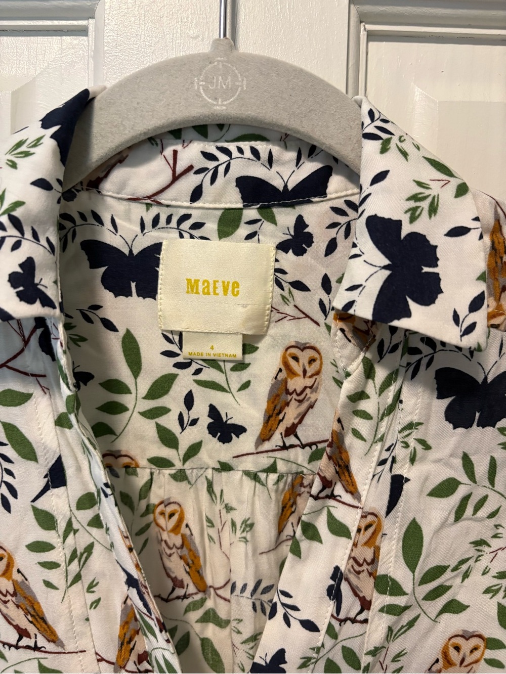 Maeve Anthropologie woodland walk owl collar button up top blouse 4 s small - Picture 4 of 6